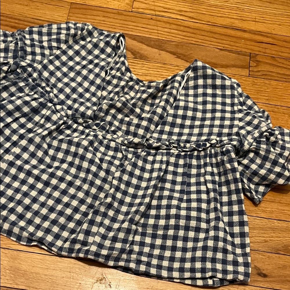 Zara Navy Checkered Ruffle Blouse - Picture 3 of 3